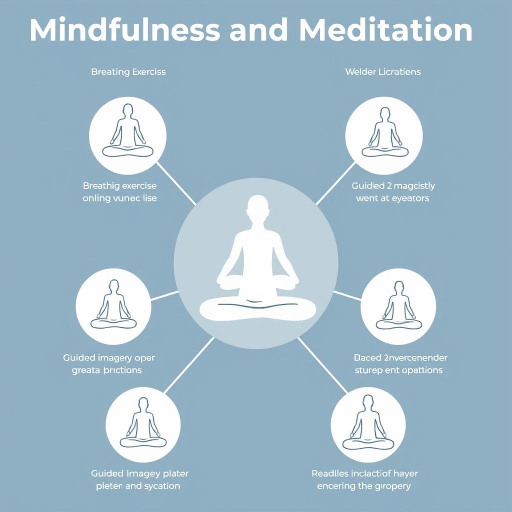 Infographic detailing mindfulness meditation techniques for stress relief.