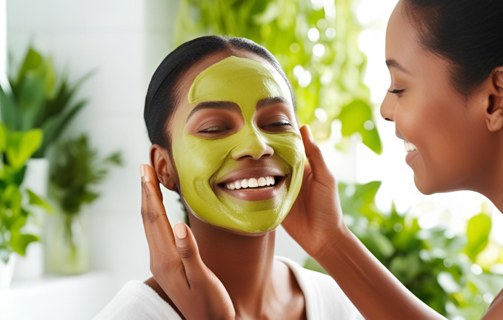 avocado and honey face mask applying