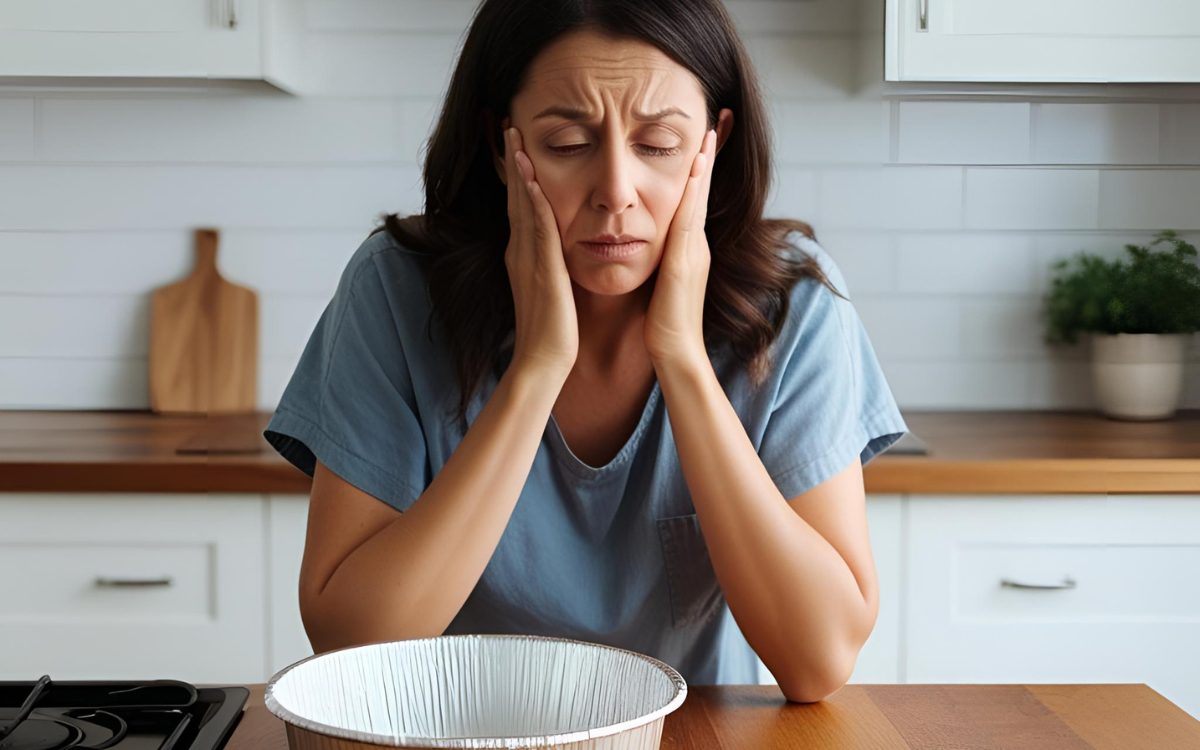 Woman feeling sick after baking with Aluminum Bakeware Symptoms