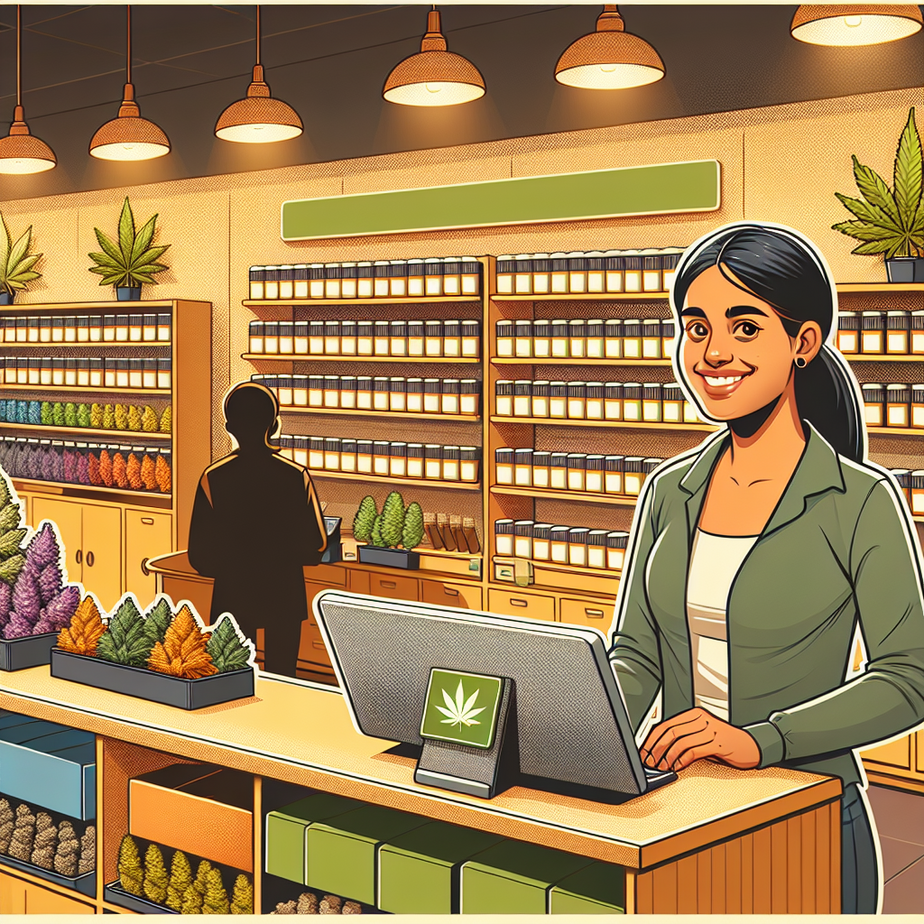 Interior of a cannabis dispensary in LaVale with various products displayed.